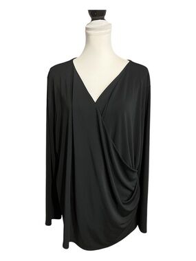 Talbots Blouse Plus Size 3X Black Cross Front Long Sleeve Elegant V Neck Top